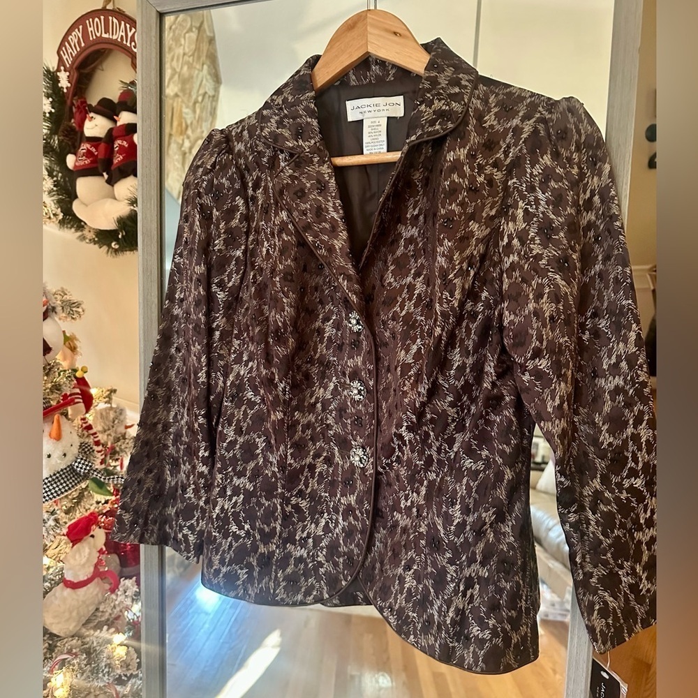 Jackie Jon New York Brown Beaded Button Down Jacket Size 4